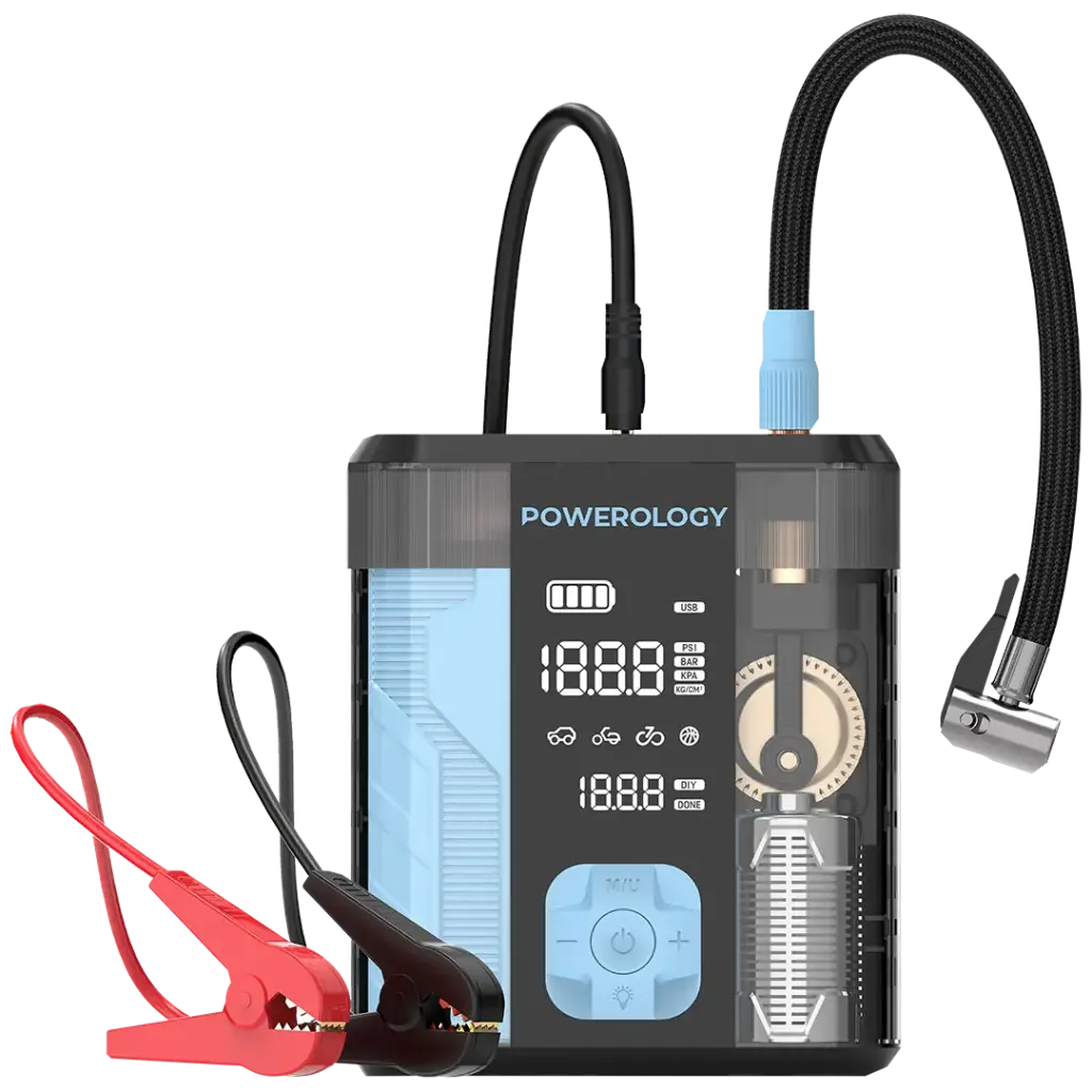 جامپ استارتر و پمپ باد پاورولوژی Powerology 3-In-1 Jump Starter & Tire Inflator 1 جامپ استارتر و پمپ باد پاورولوژی Powerology 3-In-1 Jump Starter & Tire Inflator