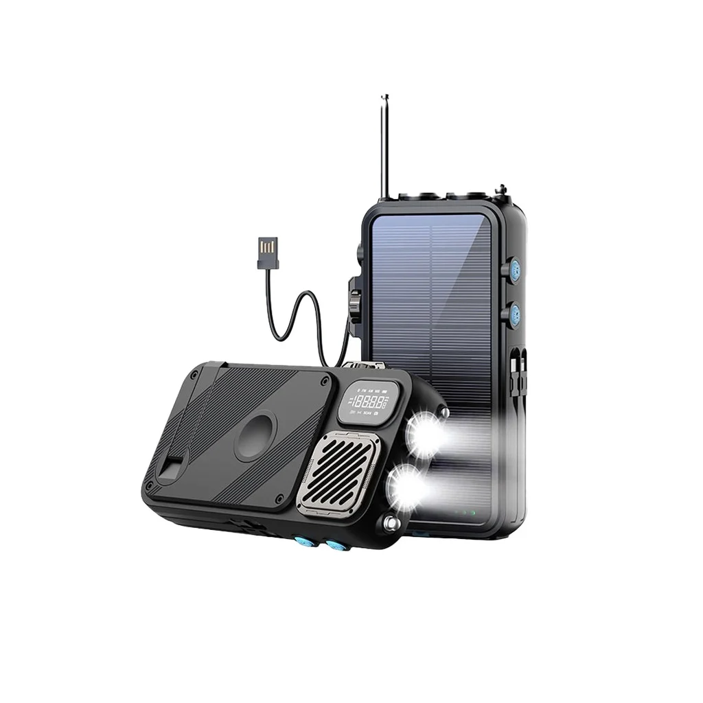 پاوربانک خورشیدی 16000 و اسپیکر بلوتوث Powerology 16000mAh Solar PP049 توان 20 وات 7 Powerology 16000mAh SOLAR Power Bank with FM Radio Speaker and Lights Black