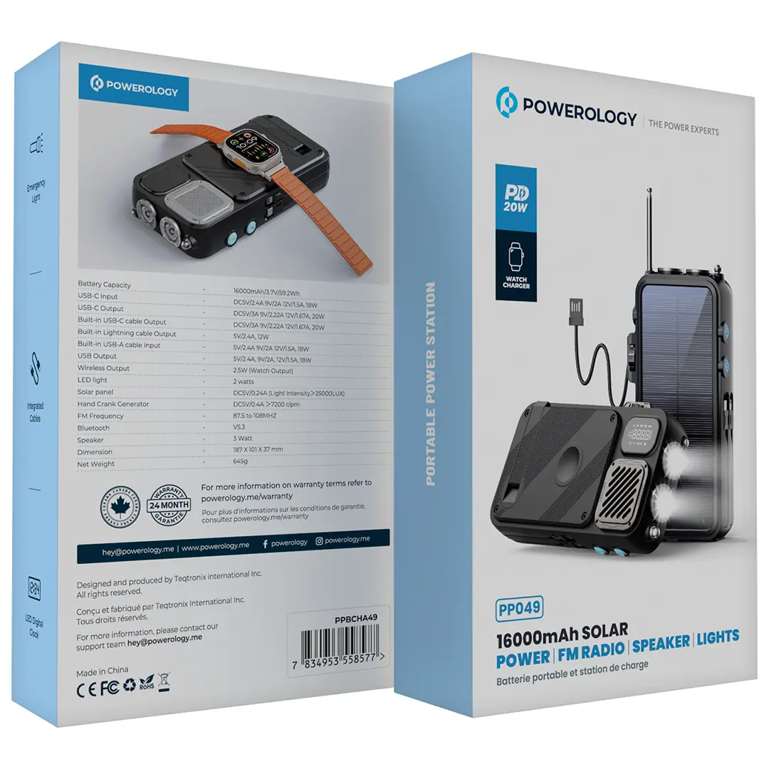 پاوربانک خورشیدی 16000 و اسپیکر بلوتوث Powerology 16000mAh Solar PP049 توان 20 وات 2 پاوربانک خورشیدی 16000 و اسپیکر بلوتوث Powerology 16000mAh Solar PP049 توان 20 وات - Image 2