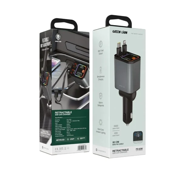 شارژر فندکی گرین لاین مدل Retractable 65W